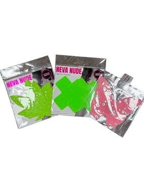Neva Nude Bright Glitter Pasties Set - Lime Green & Pink